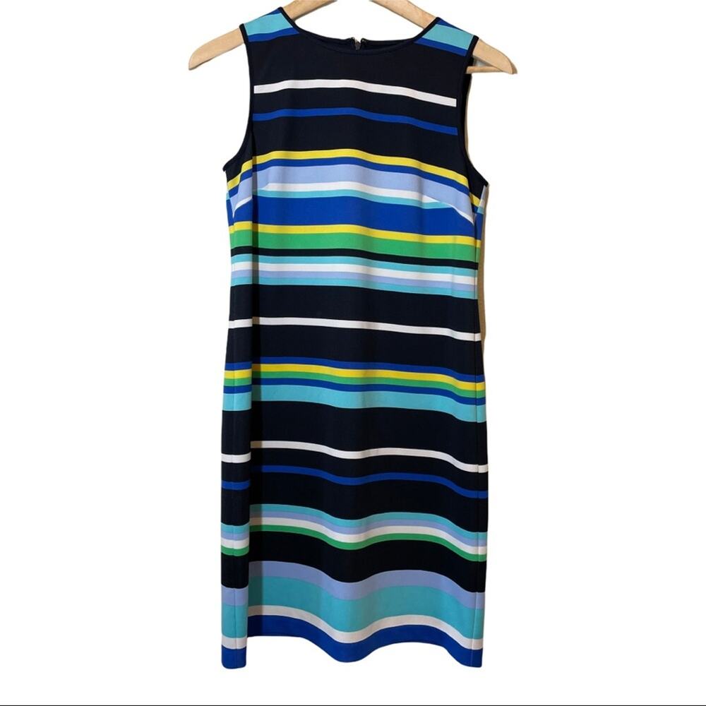 Maggy London Sleeveless Striped Shift Dress 4 Blue